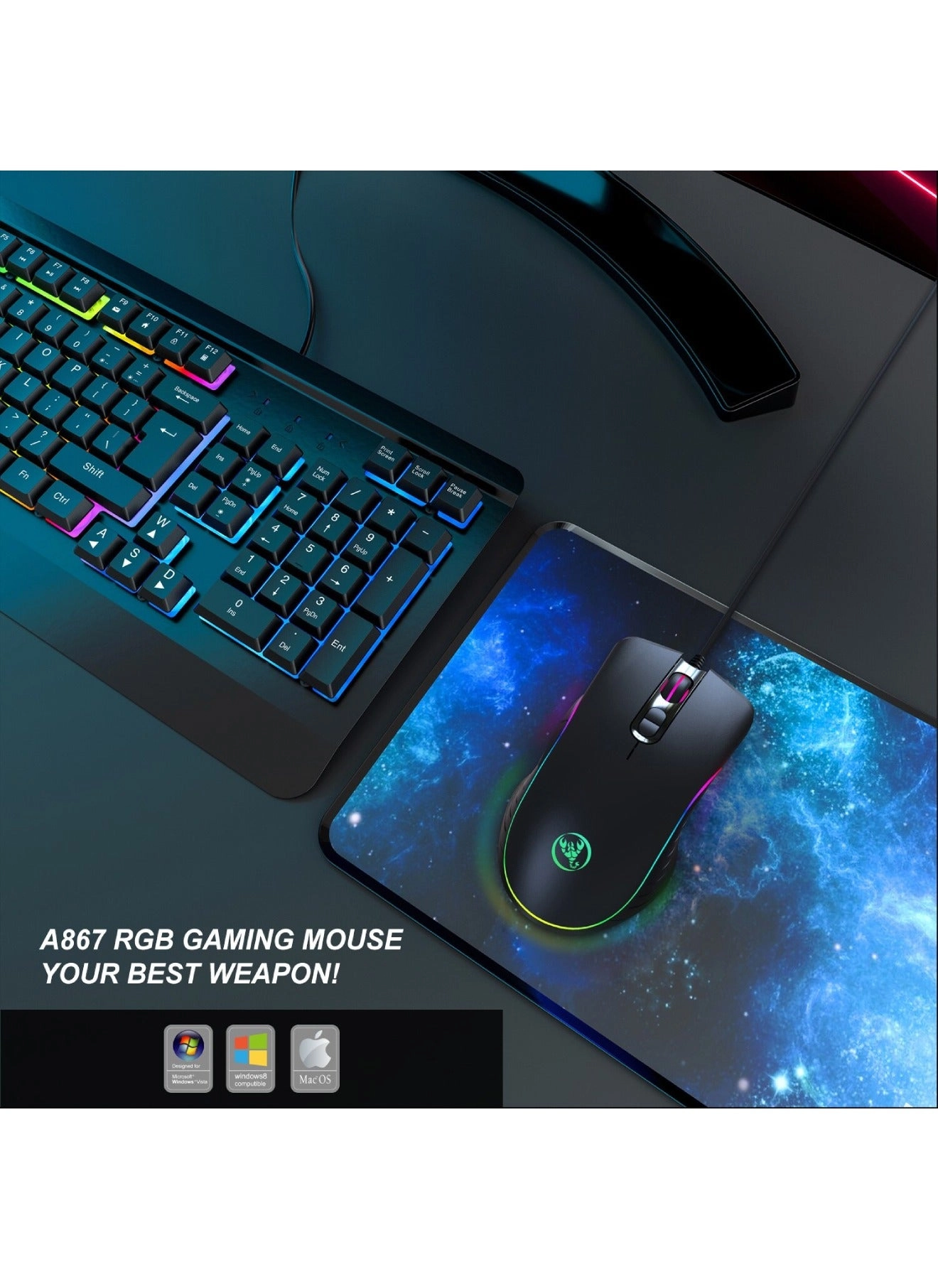 A867 RGB Backlit Optical Gaming Mouse - Wired