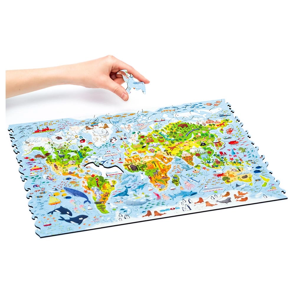Kids World Map Wooden Puzzle (4107390-Kids_World_Map_100) - 100 pcs