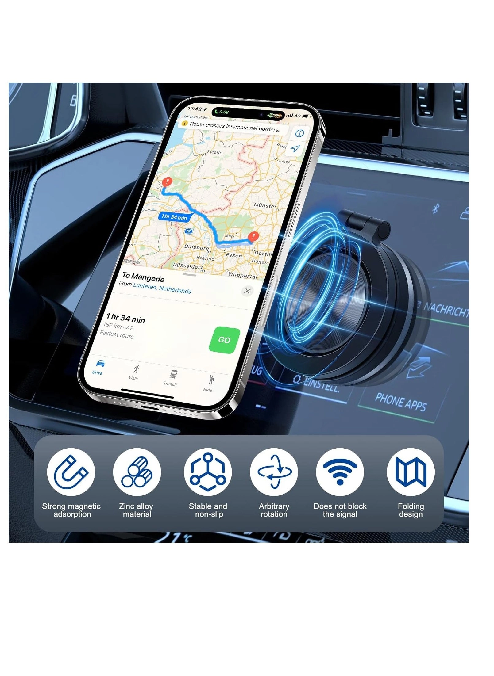 Adjustable Electric Vacuum Magnetic Suction Cup Phone Mount