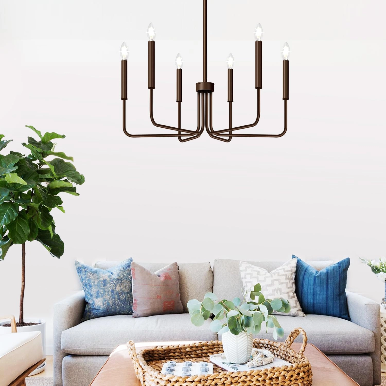 6-Light Farmhouse Chandelier - Black Indoor