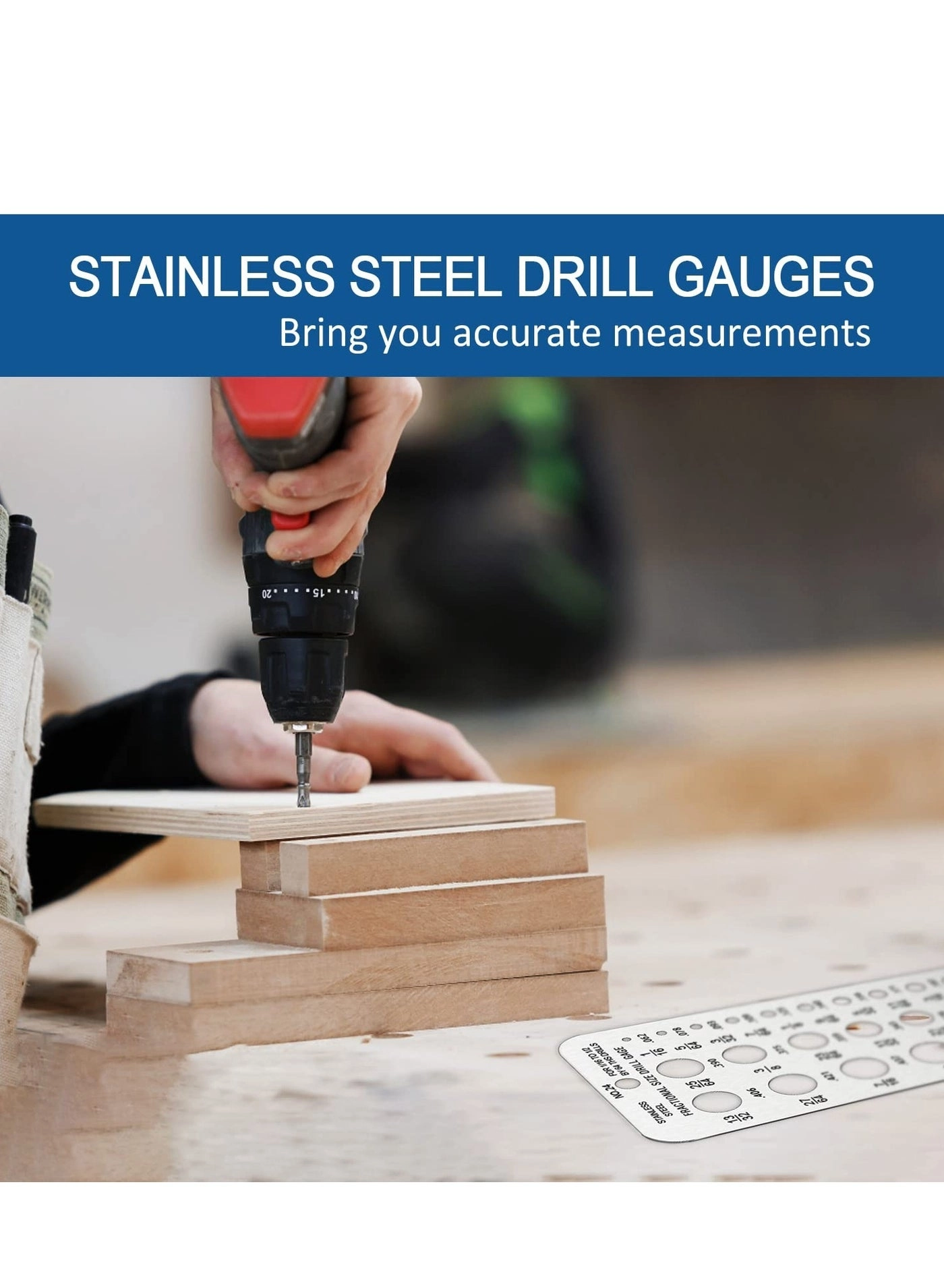 Drill Bit Size Gauge - stainless steel 2 pieces 1/16 Inch to 1/2 Inch