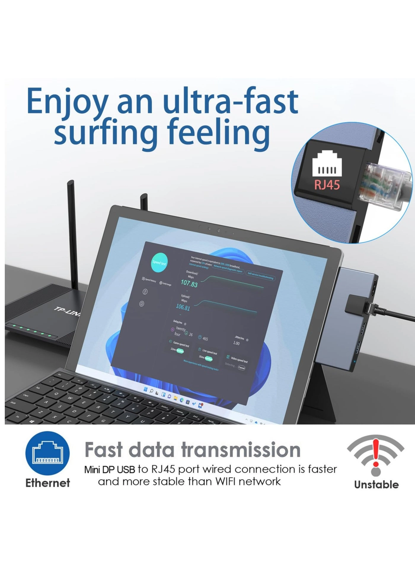 Surface Pro Docking Station - 100Mbps Ethernet 4K HDMI 2 USB 3.0