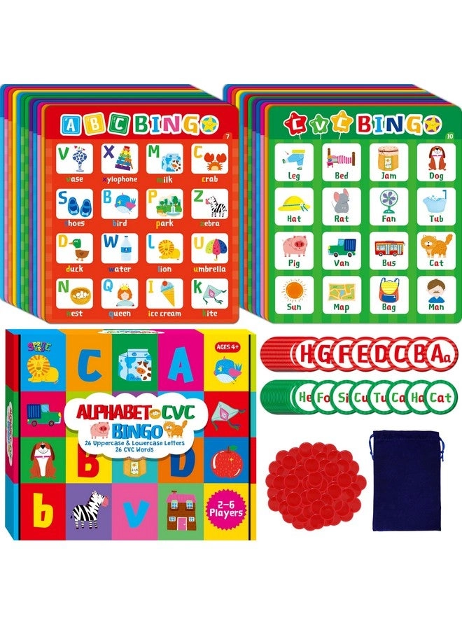 SpriteGru Alphabet & CVC Bingo Game, - Ages 4 and up 12 pieces