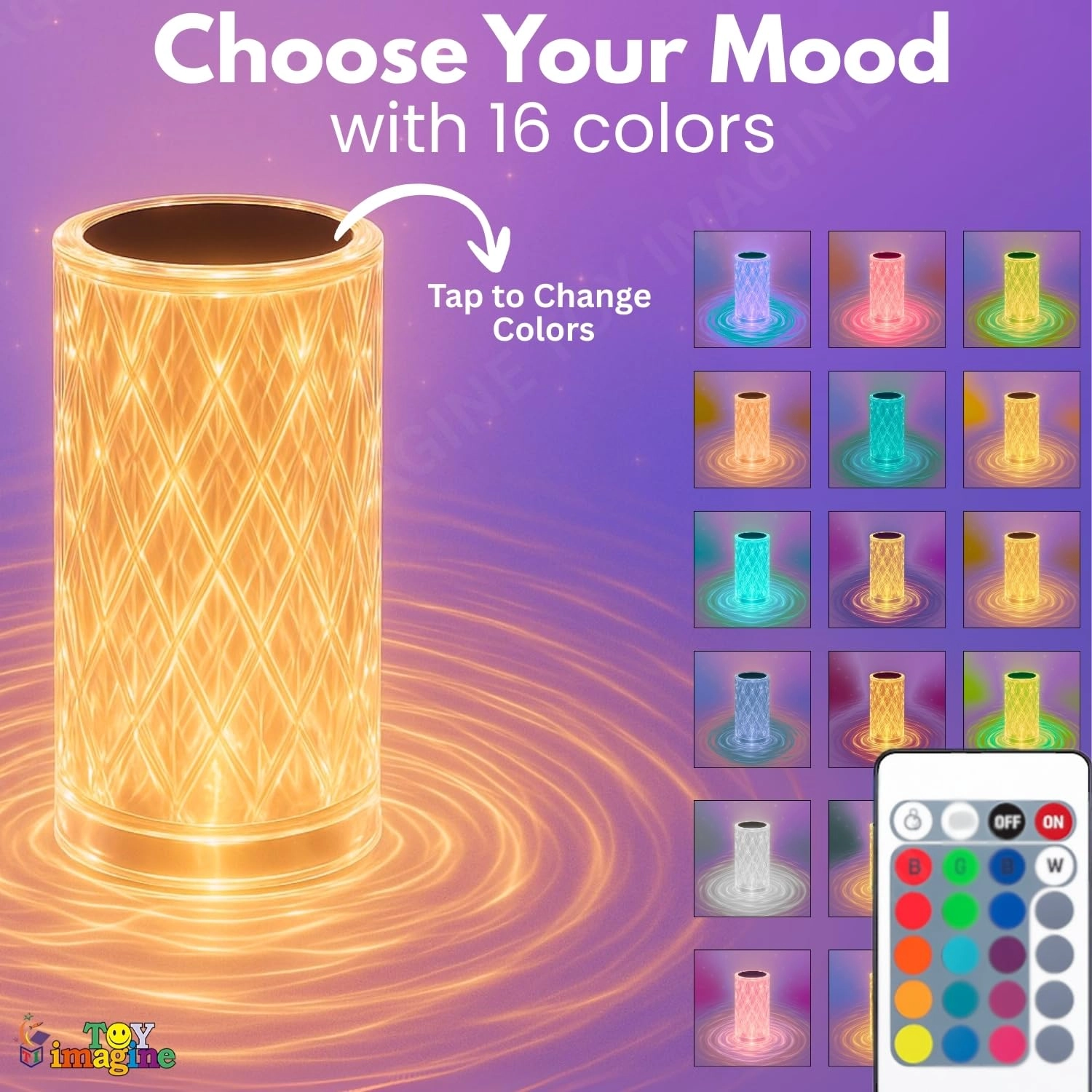 Crystal Diamond LED Table Lamp - 16 Color Changing Touch Remote USB Rechargeable