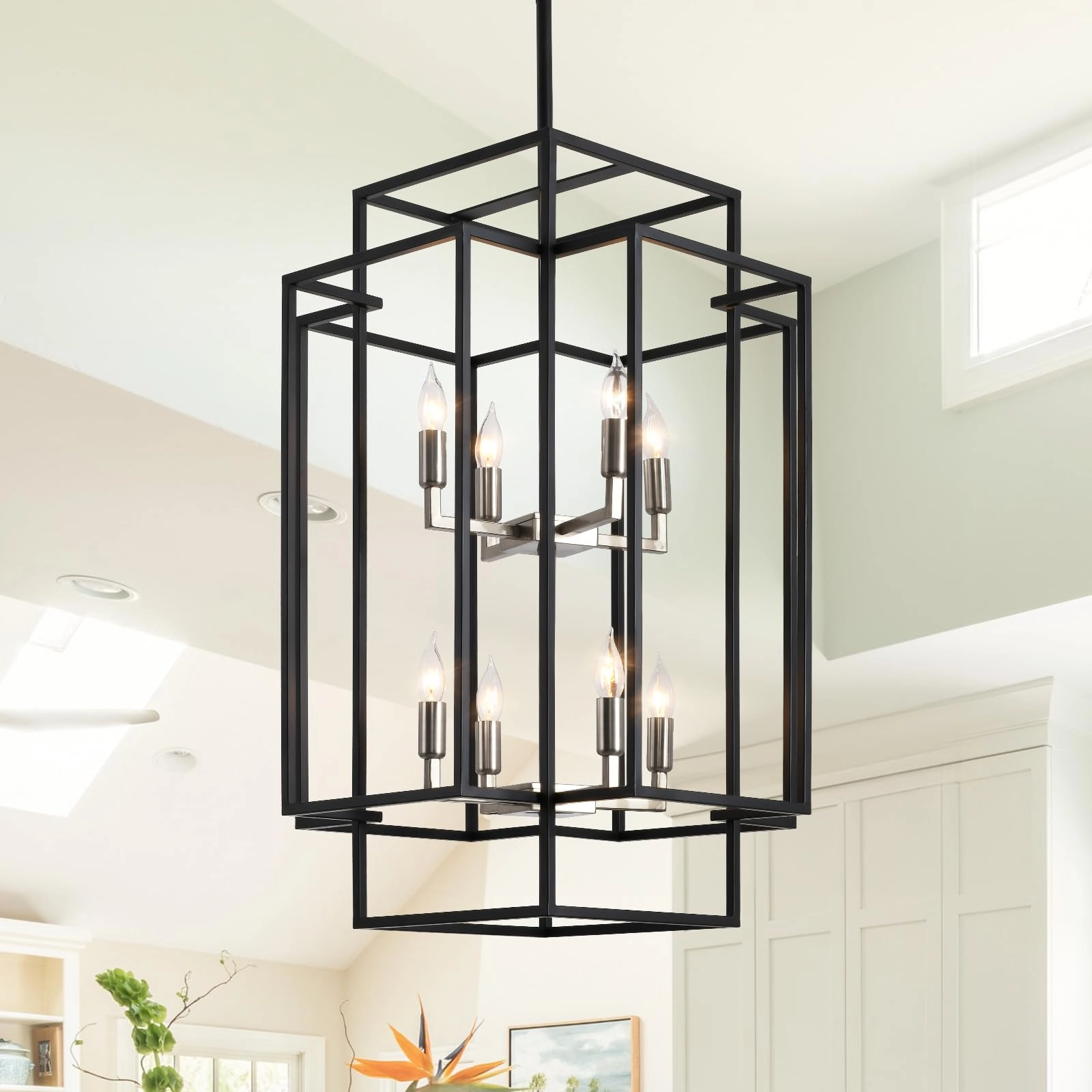Sdorens 8-Light Lantern Chandelier - 31.5 in Black & Silver
