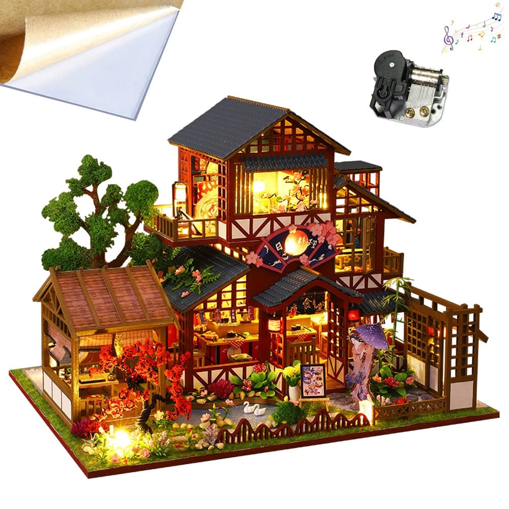TOPBSFARNY Miniature Dollhouse Kit - Japanese Style Painting Style Courtyard Scene