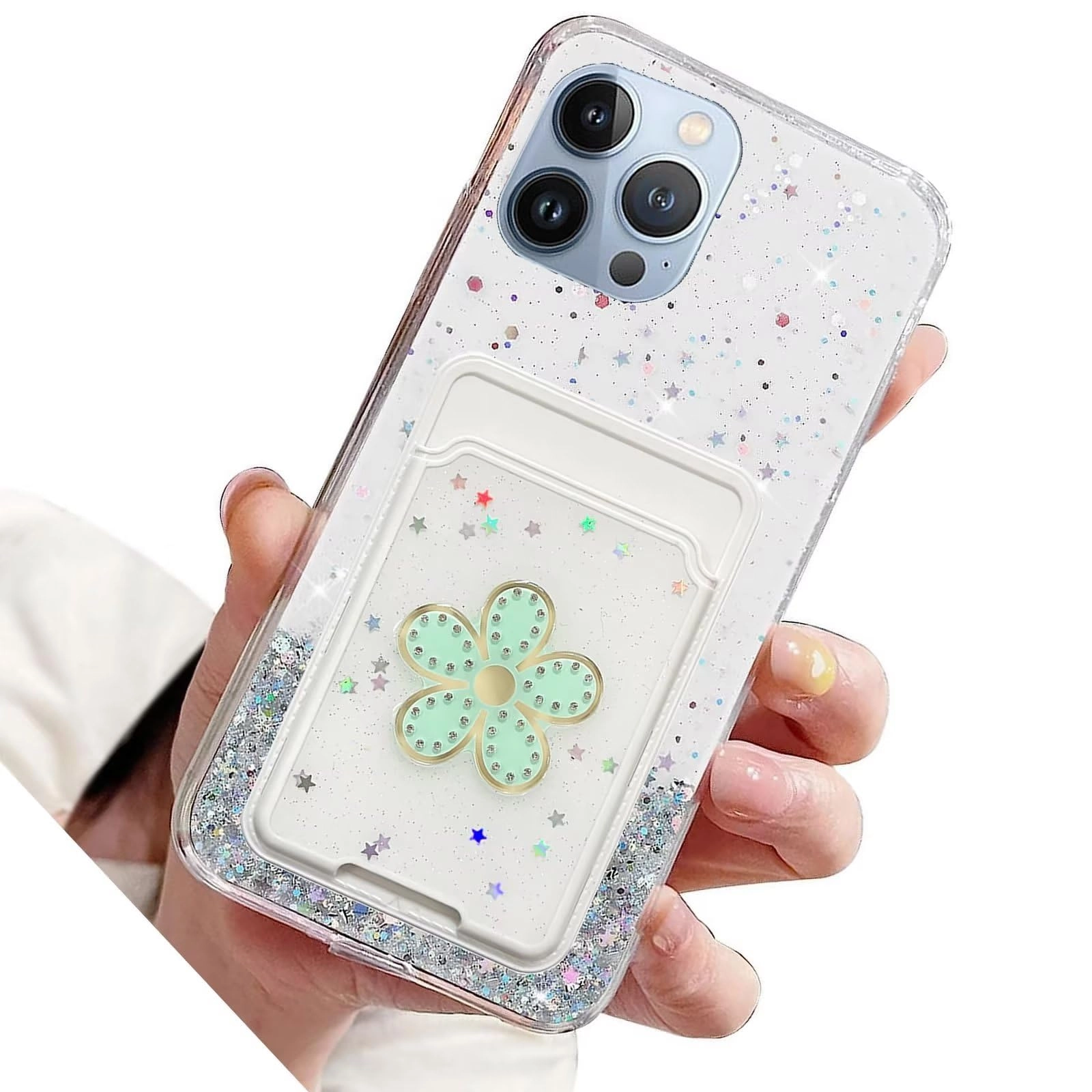Miagon Glitter Wallet Transparent Case - soft TPU Wallet for iPhone 13 Pro
