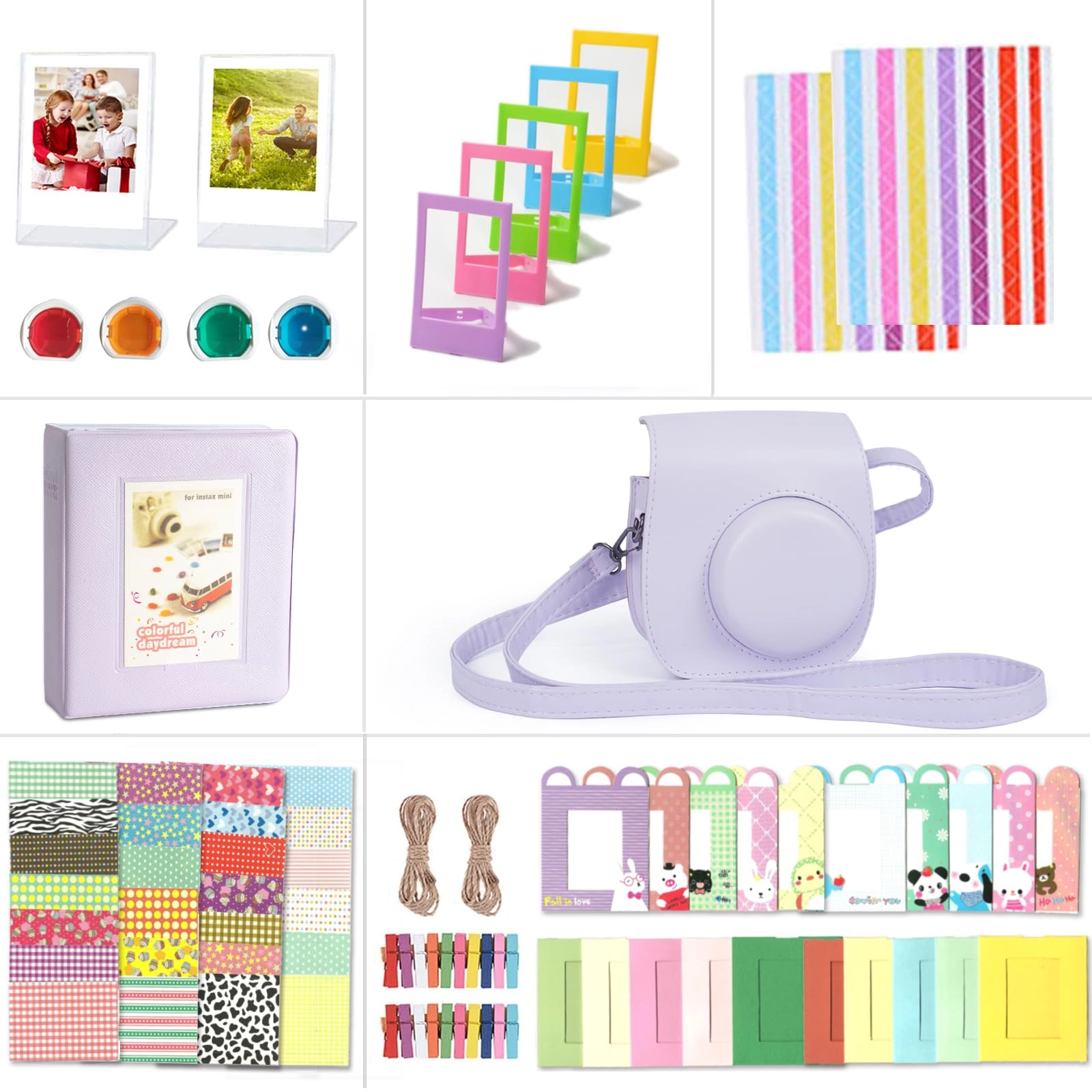 Riosin Mini 12 Camera Bag - Lilac Purple + Mini Photo Album + Color Filter + Wall Hanging Frame + Film Frame + Sticker