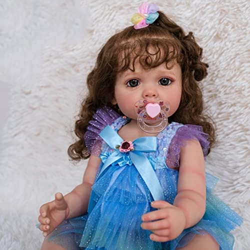 Betty Reborn Girl Doll - 55cm Full Body Silicone Vinyl Hand Rooted Long Hair