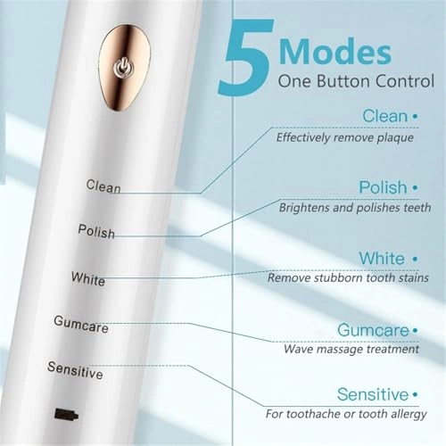 Sonic Electric Toothbrush - 4 Replacement Brush Heads 42000 VPM 5 Cleaning Modes