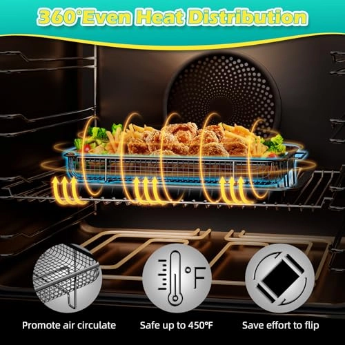 Air Fryer Basket - Stainless Steel 2 Set + Air Fryer Pan + Crisper Tray