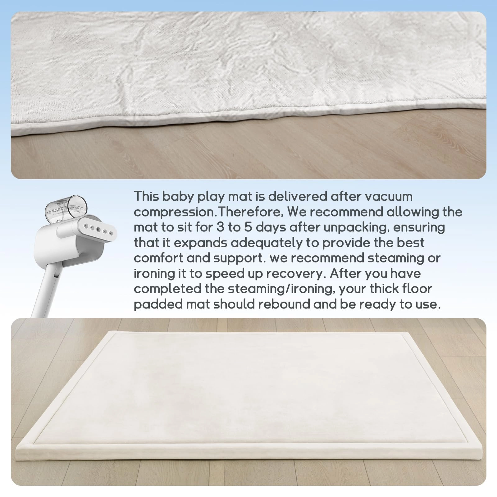 Baby Play Mat - 79"x158" 1.3" Thick Cream