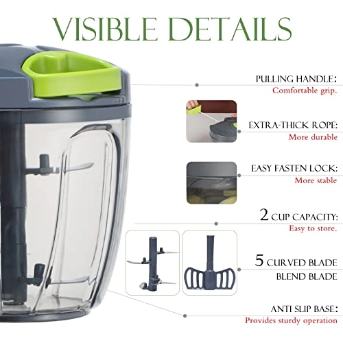 Manual Food Processor - 900 ml three blades