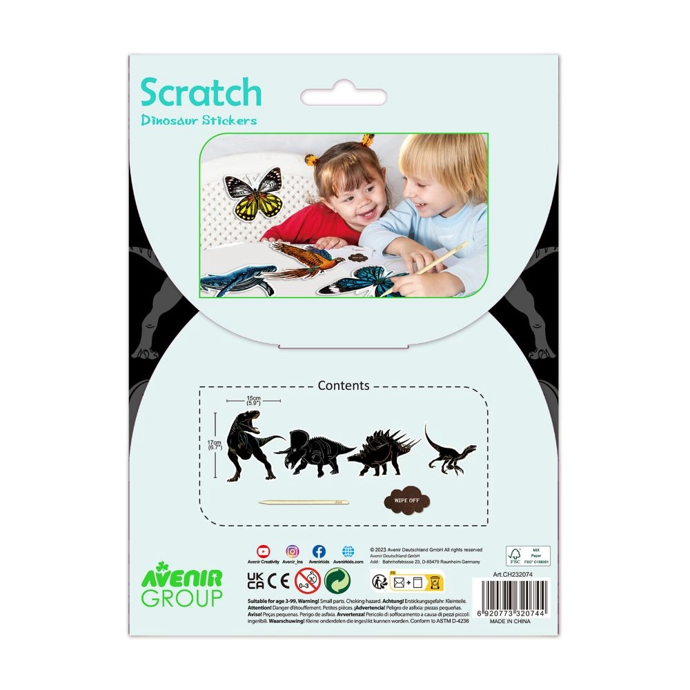 Scratch Dinosaur Stickers - 4-piece set