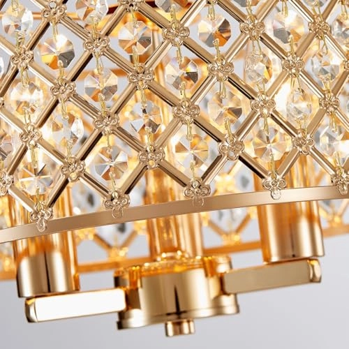 Crystal Chandelier - E14 x3 Sockets Diameter 27 x H22 cm Antique Brass Finish