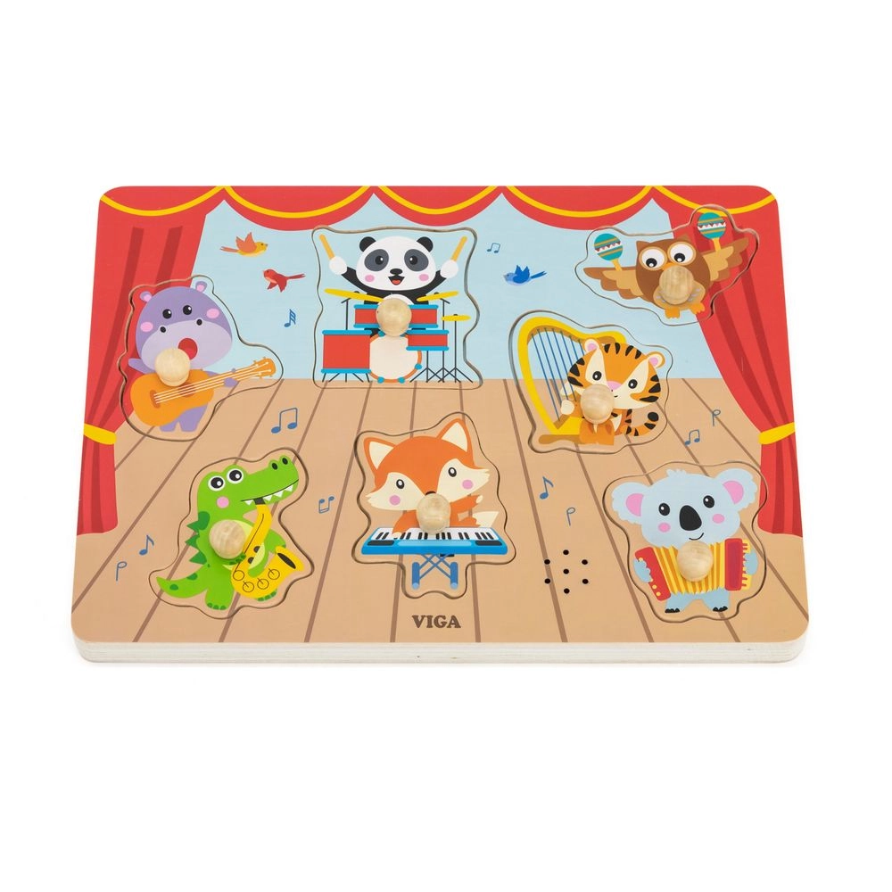 Viga Wild Animals Music Concert Knob Puzzle - 18 months+