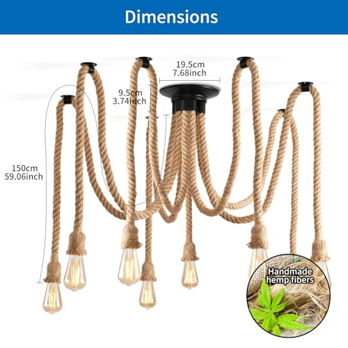 Vintage Hemp Rope Chandelier - 8 Lights E27