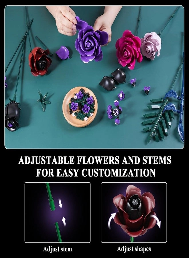 Flowers Bouquet Building Set - Purple Roses 546 pcs