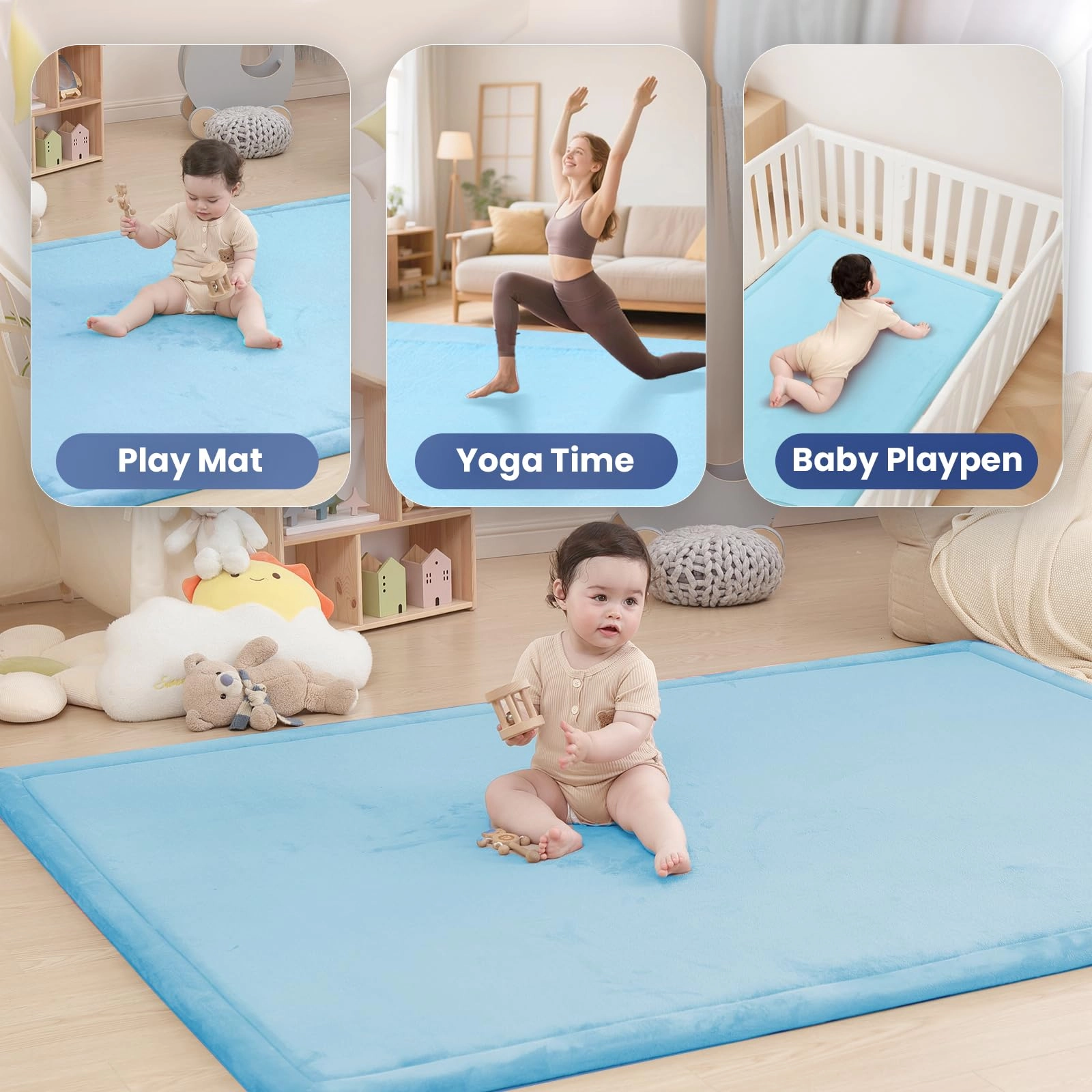 Baby Activity Play Mat - 79"x118" 1.3" Thick Cream