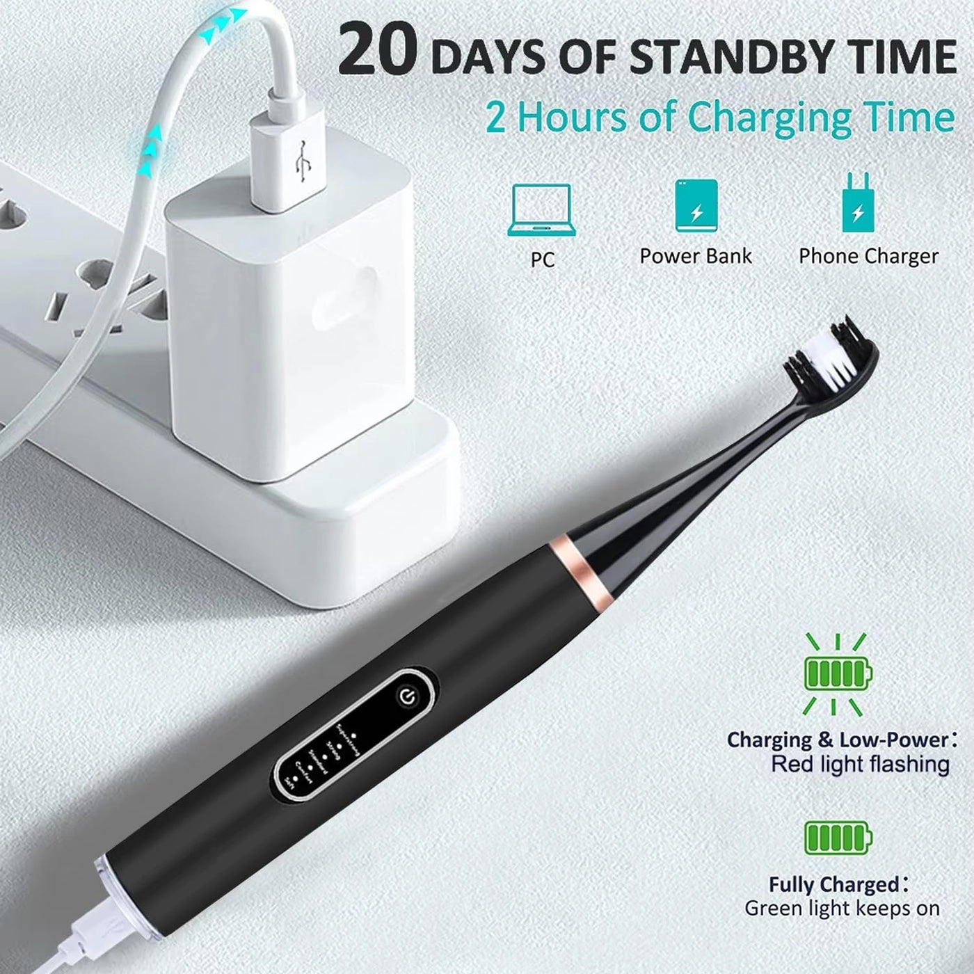 Sonic Electric Toothbrush - 5 Modes 2 Brush Heads IPX7 Kit