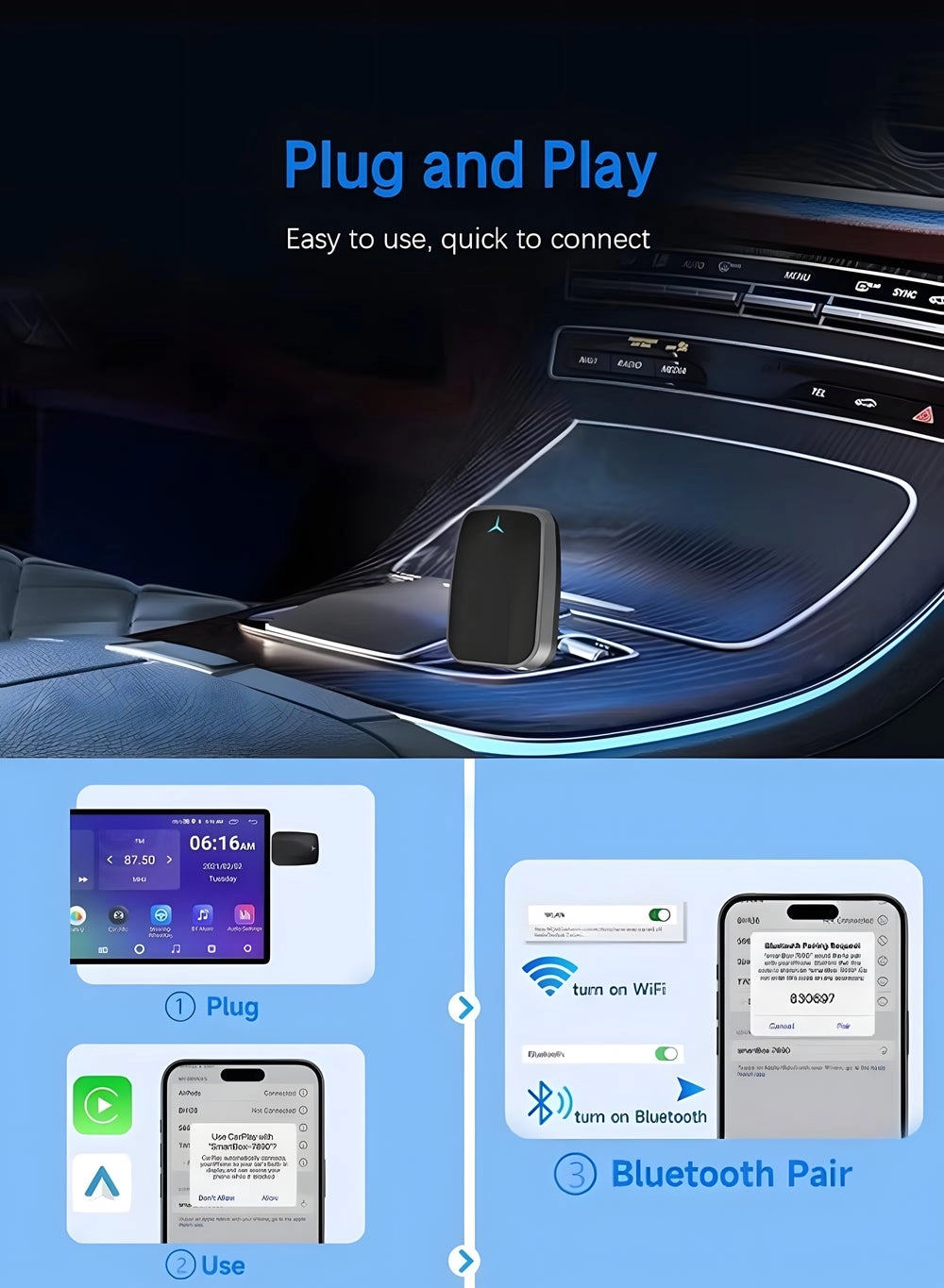 Wireless Carplay Adapter - Wireless Apple iPhone Android Phone
