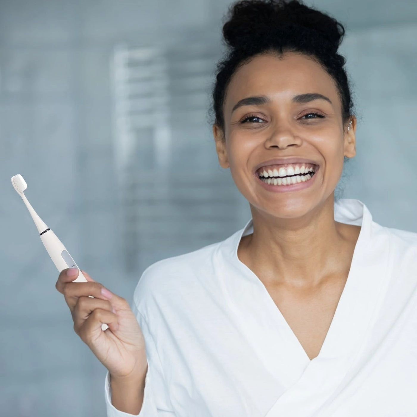 Waterproof Electric Sonic Toothbrush - Soft Bristles Battery Powered Light Gray