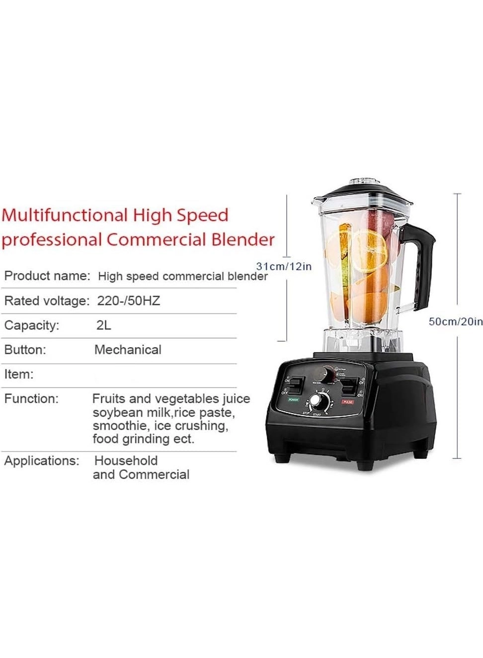 Professional Countertop Blender - Kitchen Blender Food Mixer Smoothie Maker