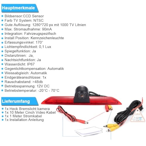 Third Roof Top Mount Brake Lamp Return Camera - Night vision RCA 1280 x 720
