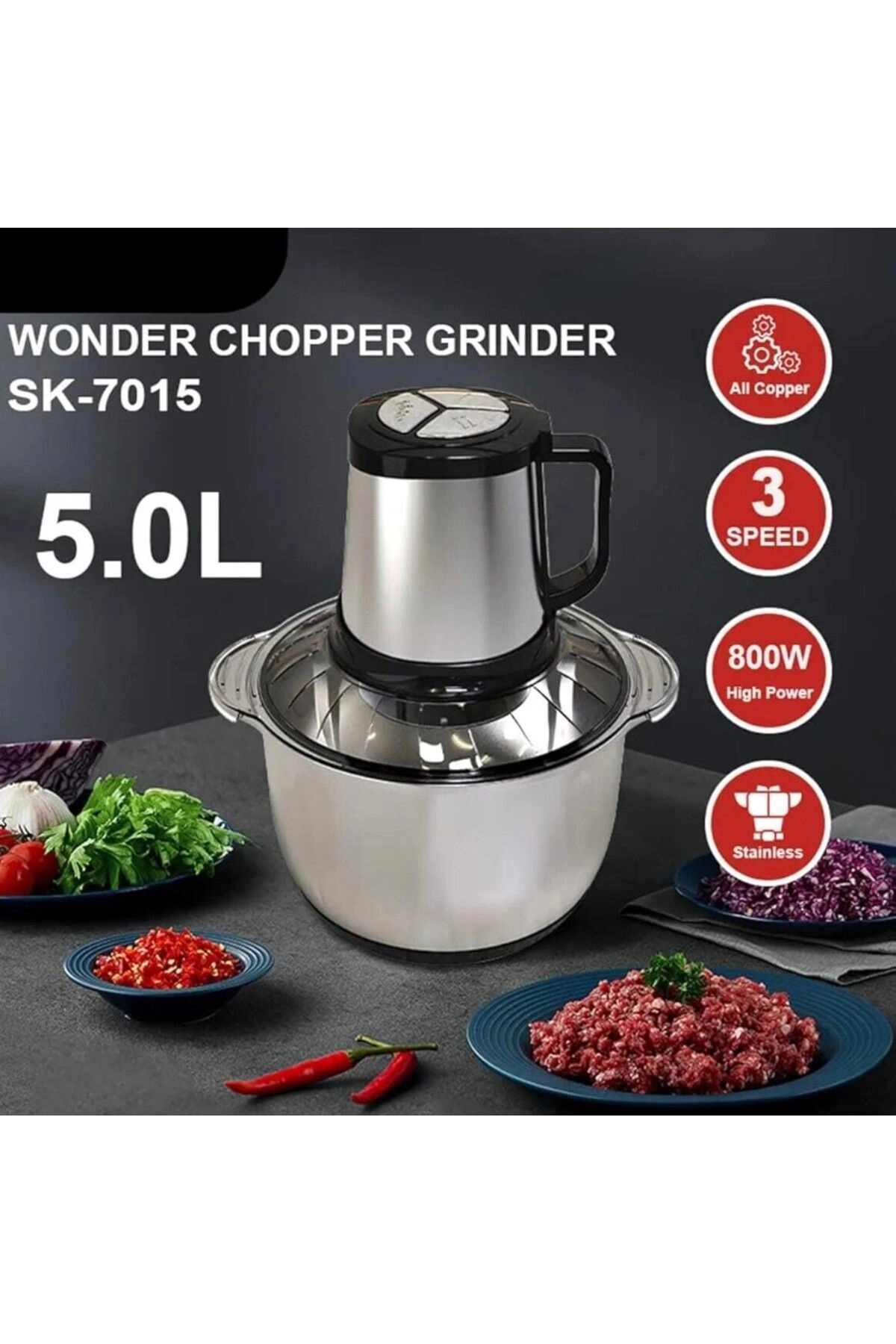 Food Chopper Grinder - 5L Electric