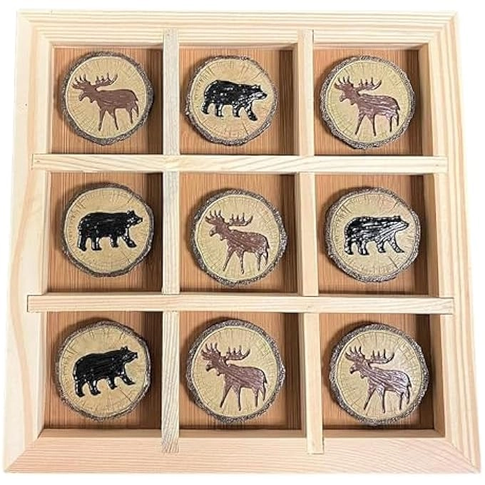 Tic Tac Toe - Rustic Wood Cut Log Bear and Moose Prints