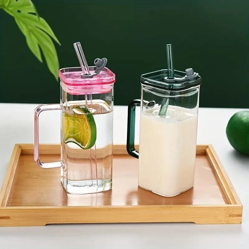 Kids Glass Tumbler - 2 pcs - Straw and Lid - 350 ml