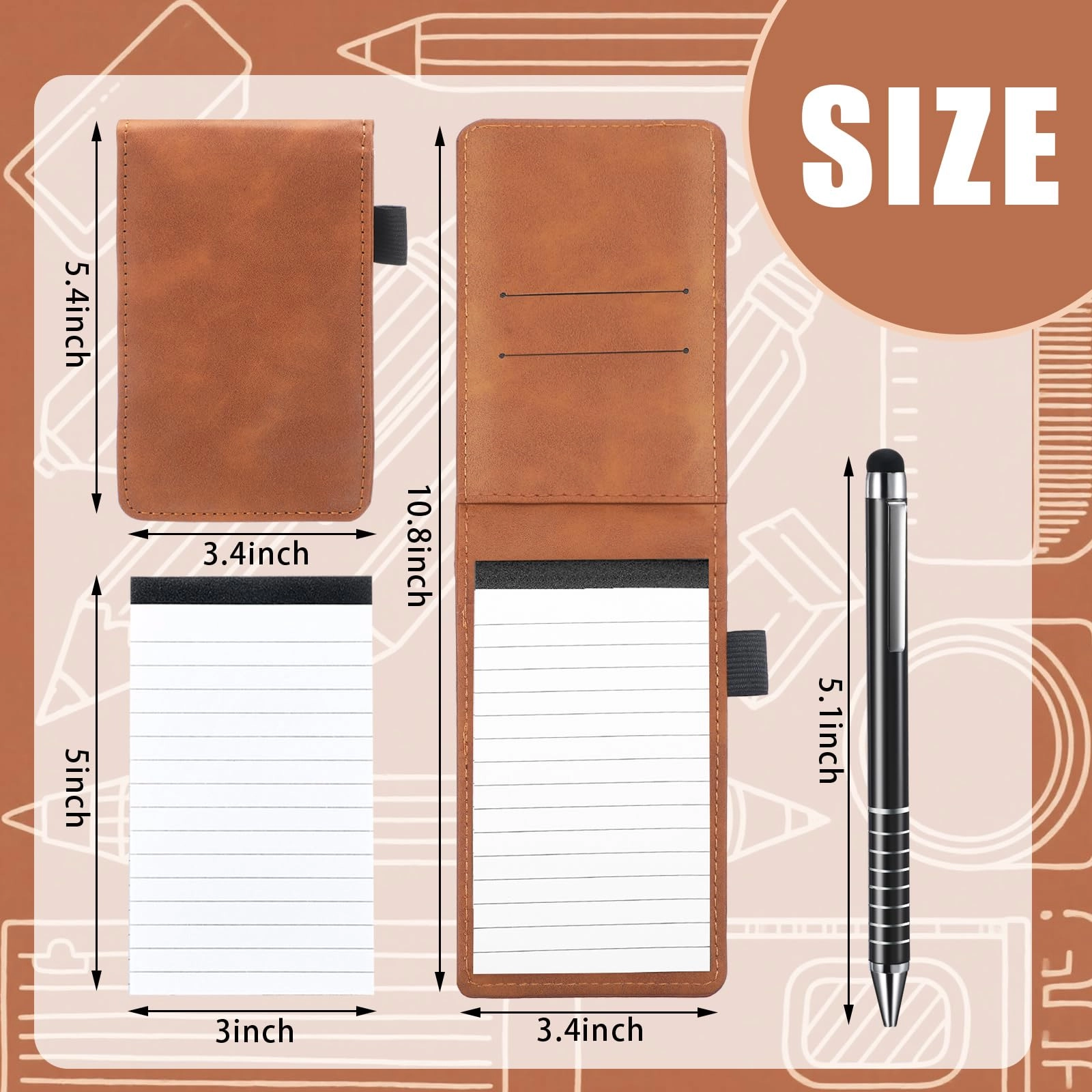 Mini Pocket Notepad Holder - 50 Lined Sheets 10 Pcs