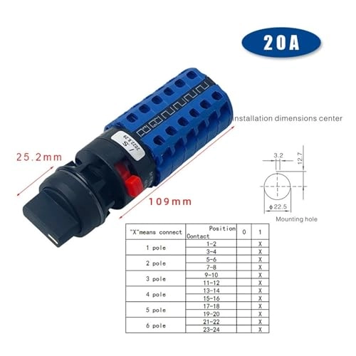 YMW26-20/1M - Rotary Cam Switch 20A 690V 1 Pole