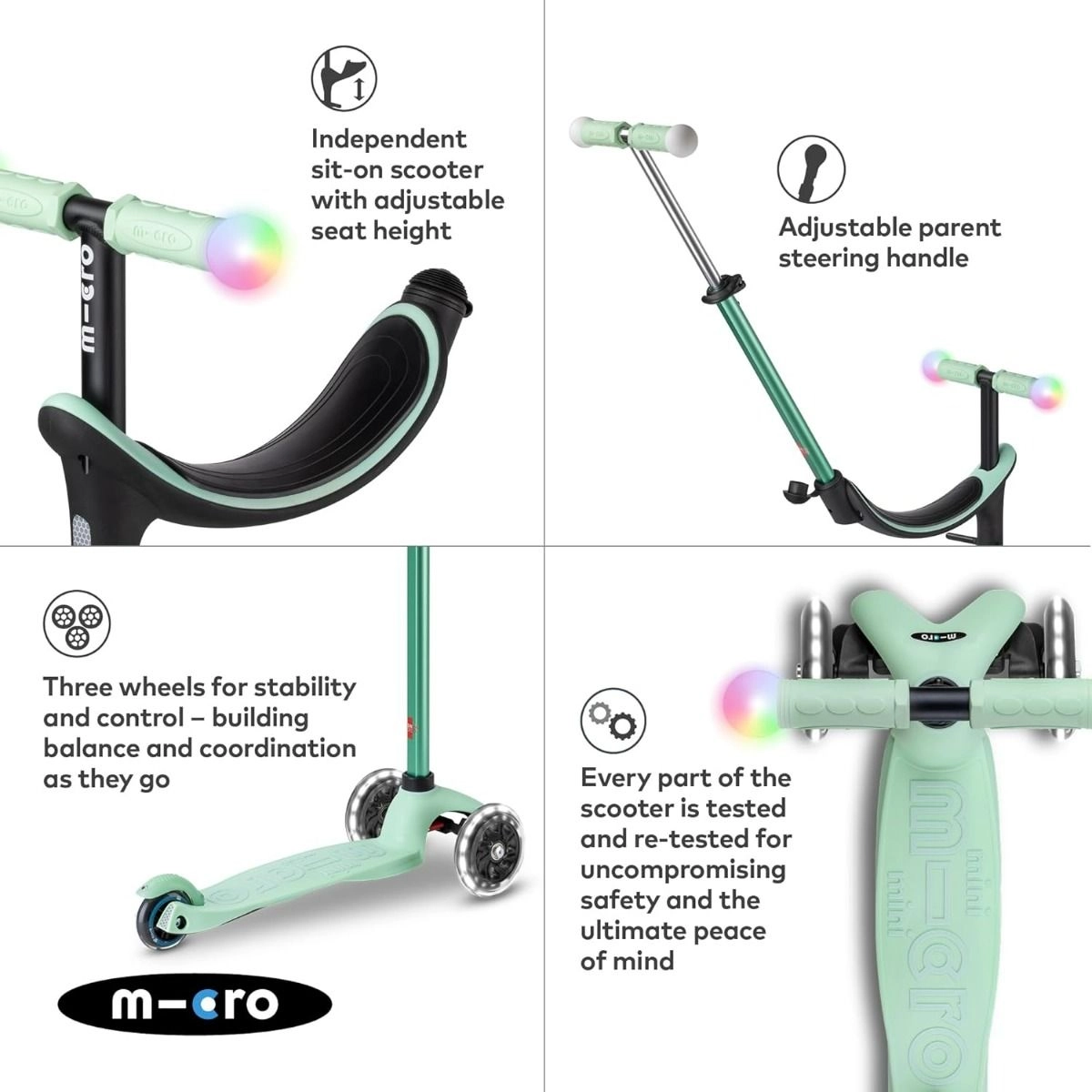 Mini 2Grow Deluxe Magic 3-Wheel Kick Scooter – 120/85mm LED