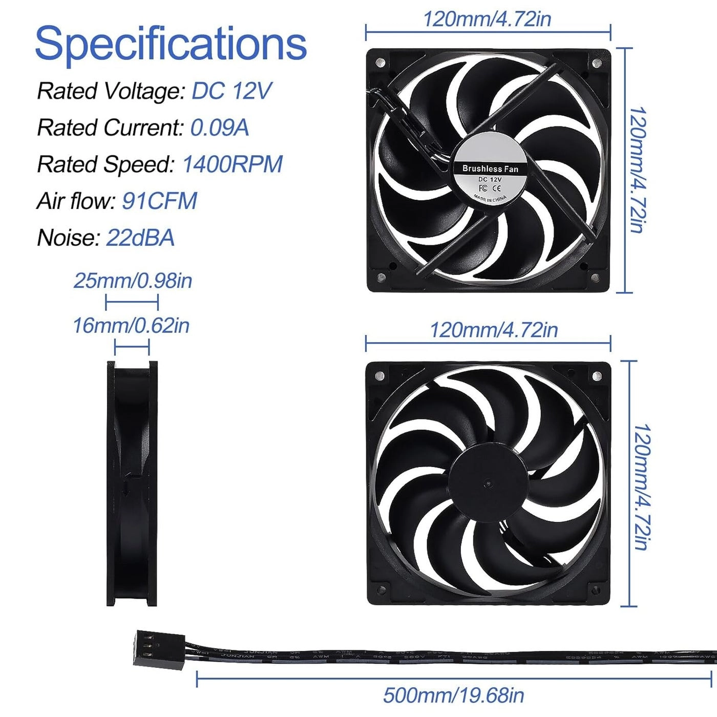 120mm Computer Case Fan - 4Pack