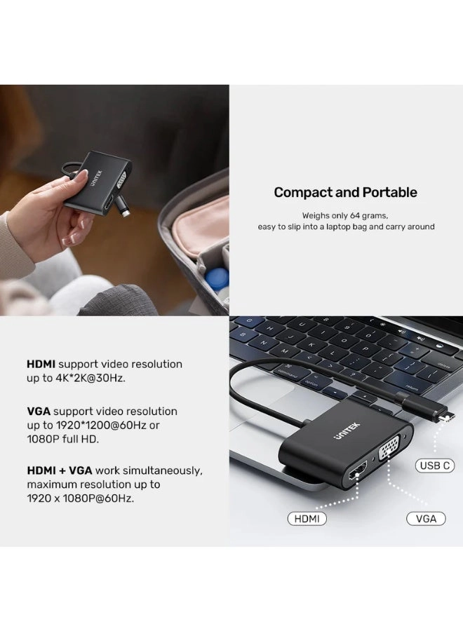 USB-C To HDMI And VGA Adapter - USB-C 4K@30Hz