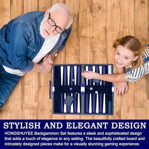 Backgammon Set - Artificial Leather Case Blue