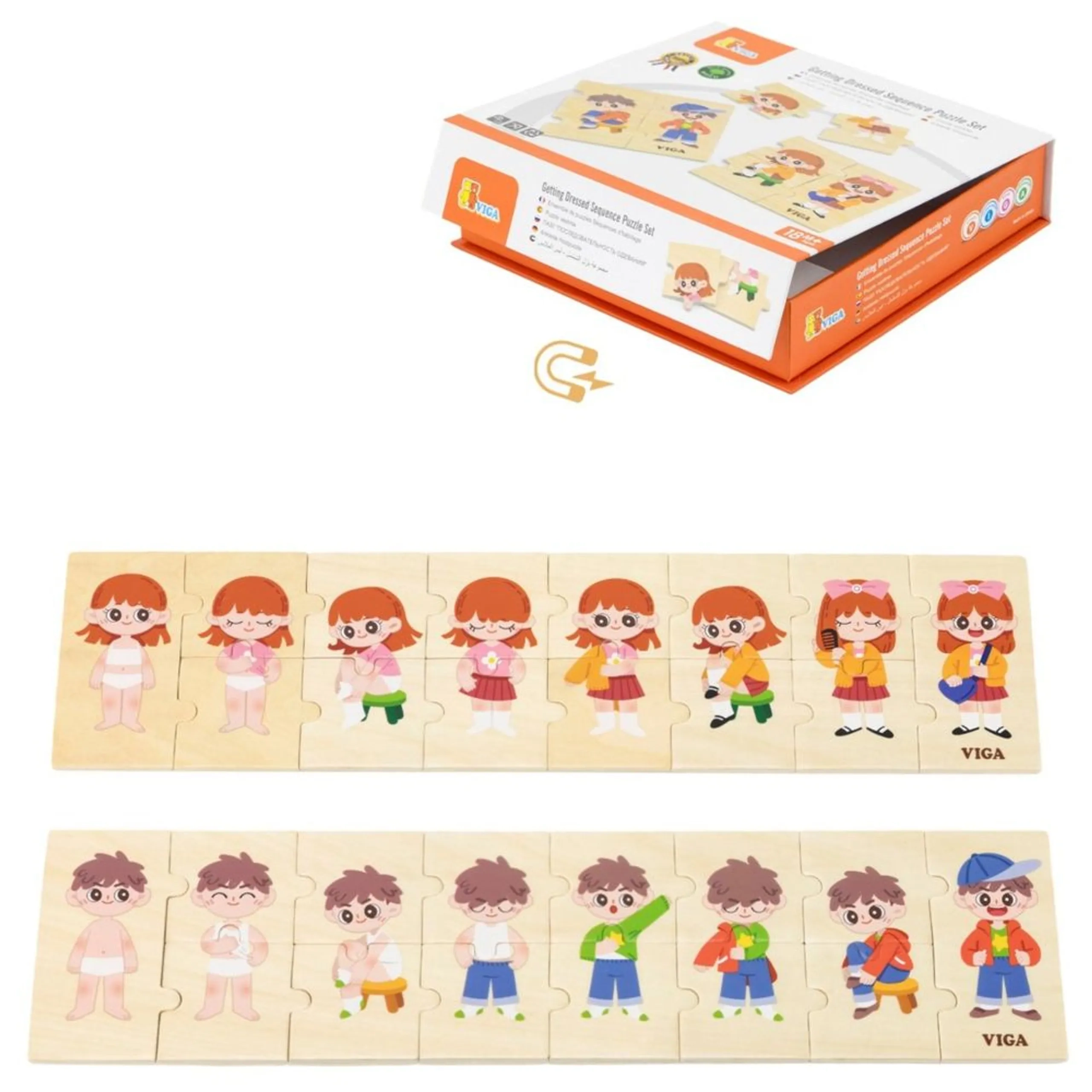 VIGA Getting Dressed Sequence Wooden Puzzle (SW-44649) - 28 pcs