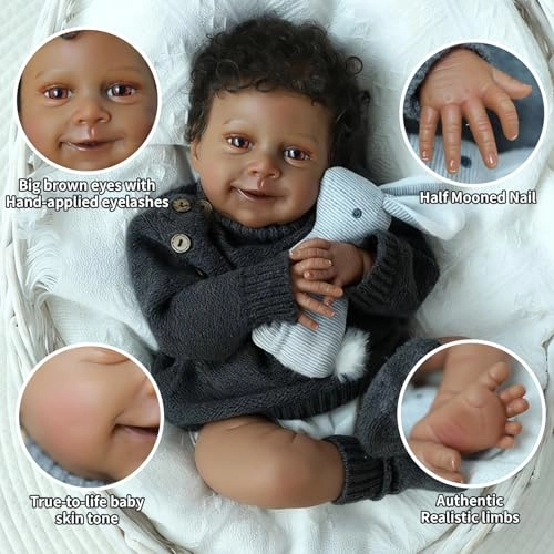 Reborn Baby Doll - 18'' Soft Weighted Cloth Body & Vinyl Limbs African American Ages 3+