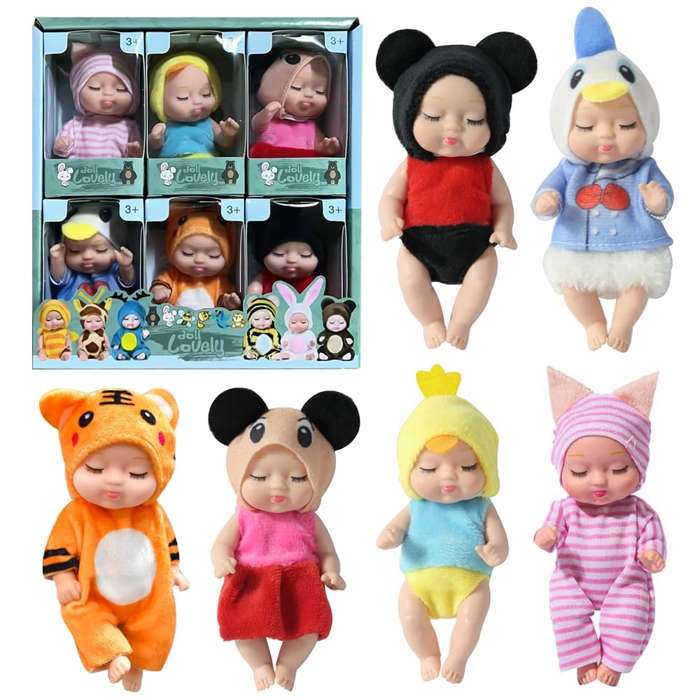 KUWUNG Reborn Baby Doll - 11cm PVC + plush Pack of 6