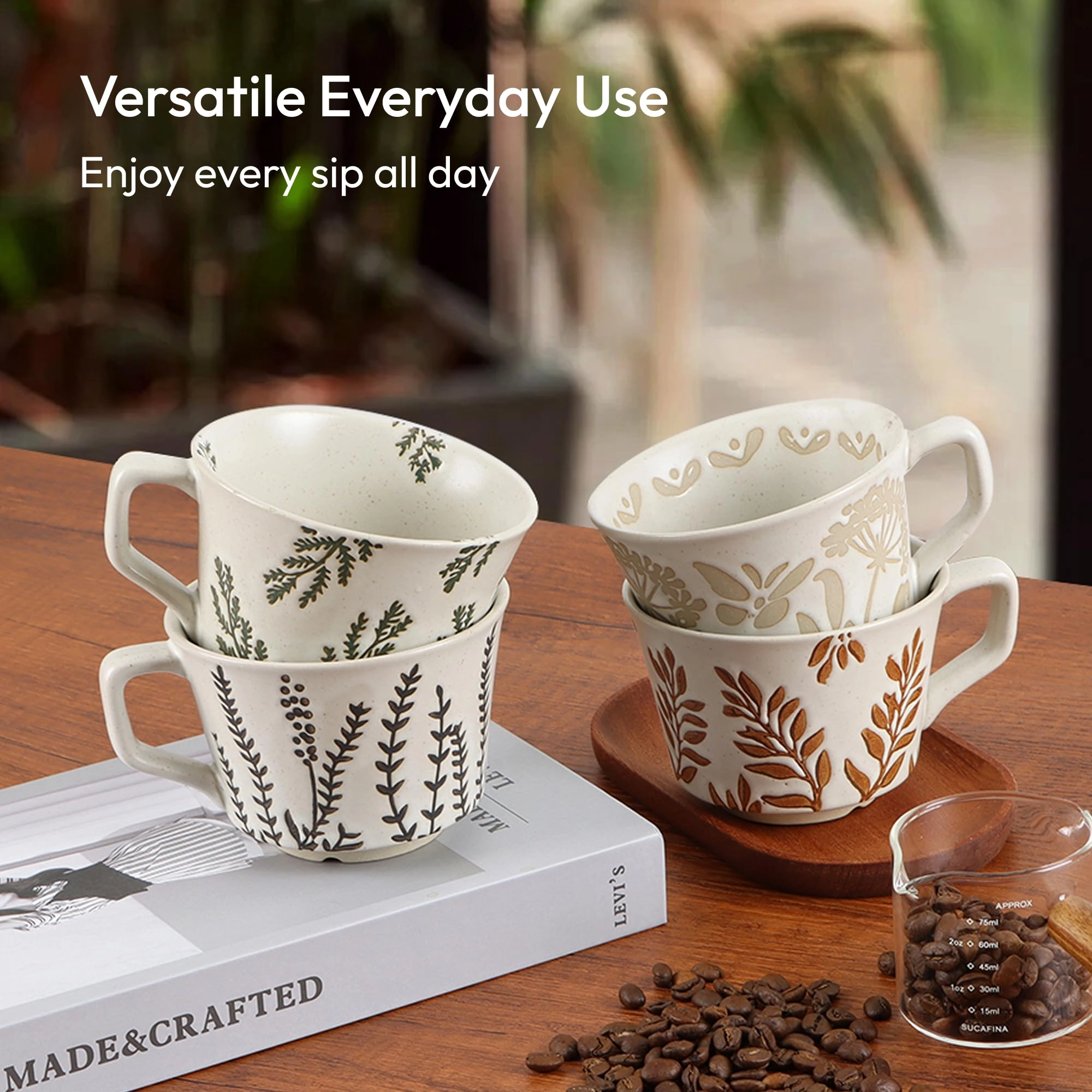 Floral Reusable Cup - 4 pcs - Butterfly Grass Ivy and Leaf