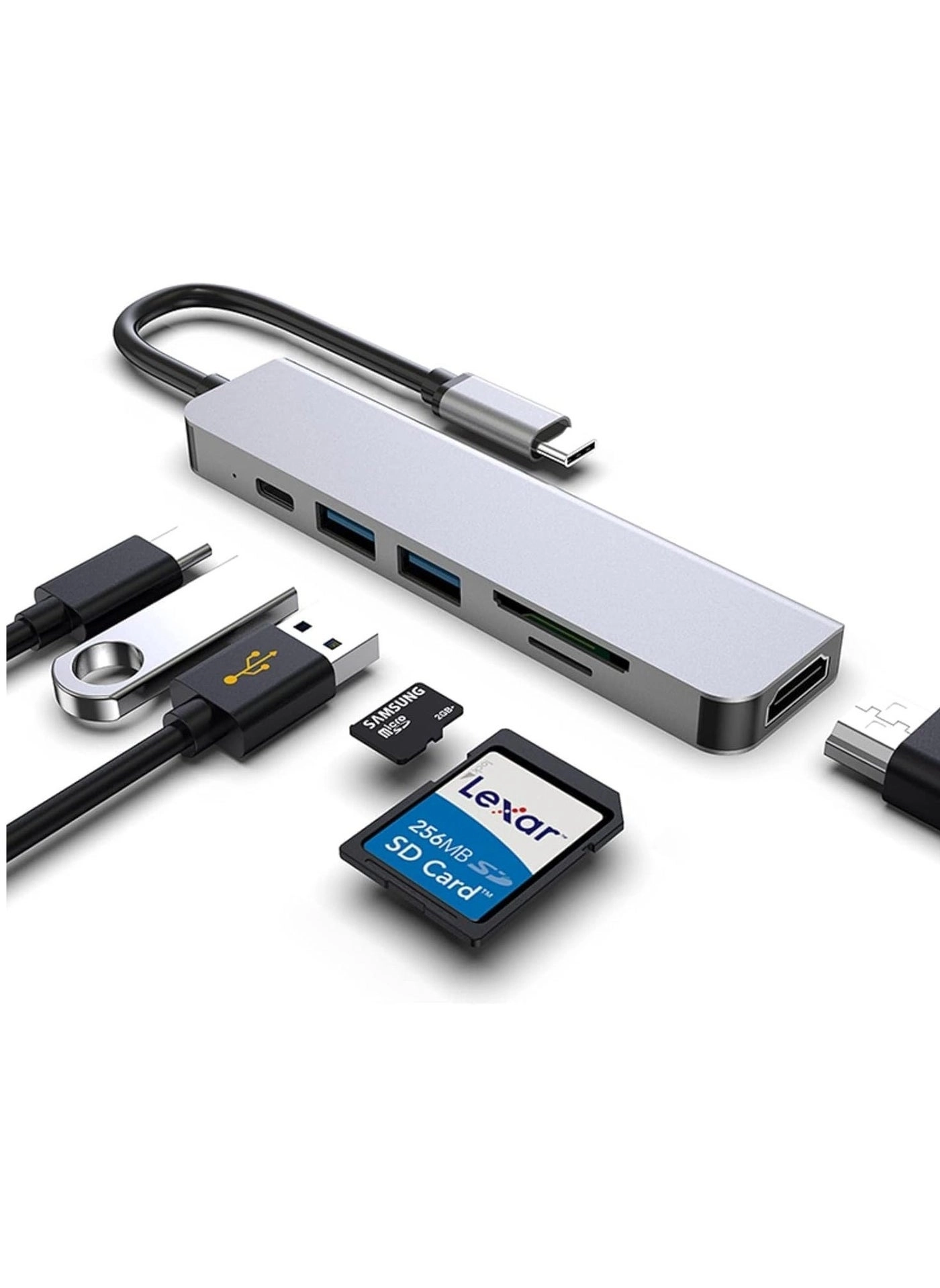 6-in-1 USB C Adapter - USB 3.0 5Gbps SD/TF Card Readers