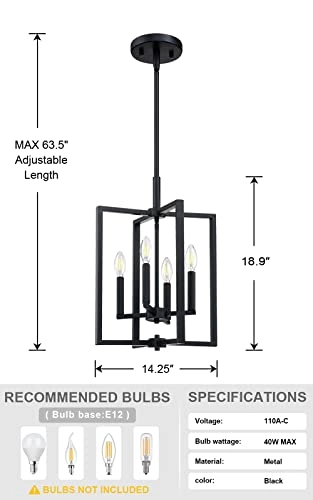 Farmhouse Chandelier - 4 Light Black