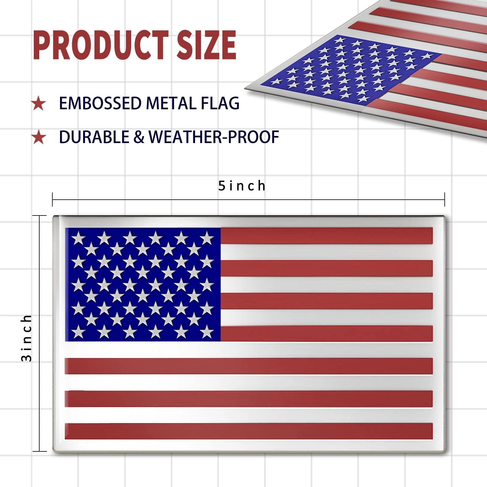 Embossed 3D Metal American Flag - 3 pcs