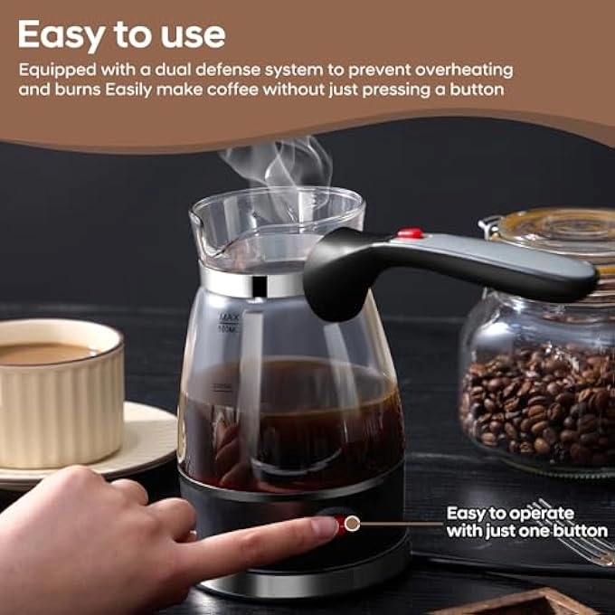 Turkish Glass Coffee Maker - Foldable Handle Portable Electric