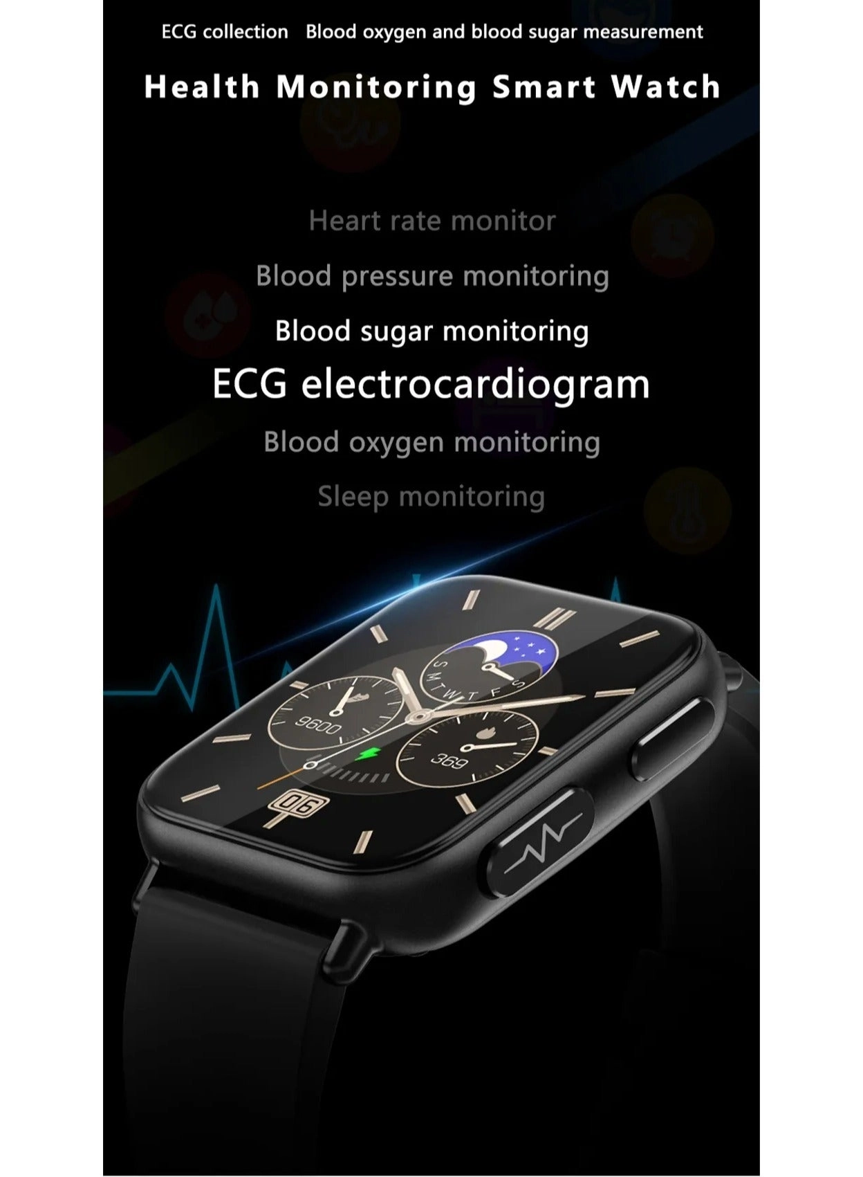 Glucose Monitoring Smart Watch - ECG Bluetooth Call SpO2