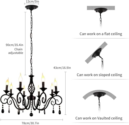 8-Light French Country Crystal Candle Chandelier - 35.4"/90cm