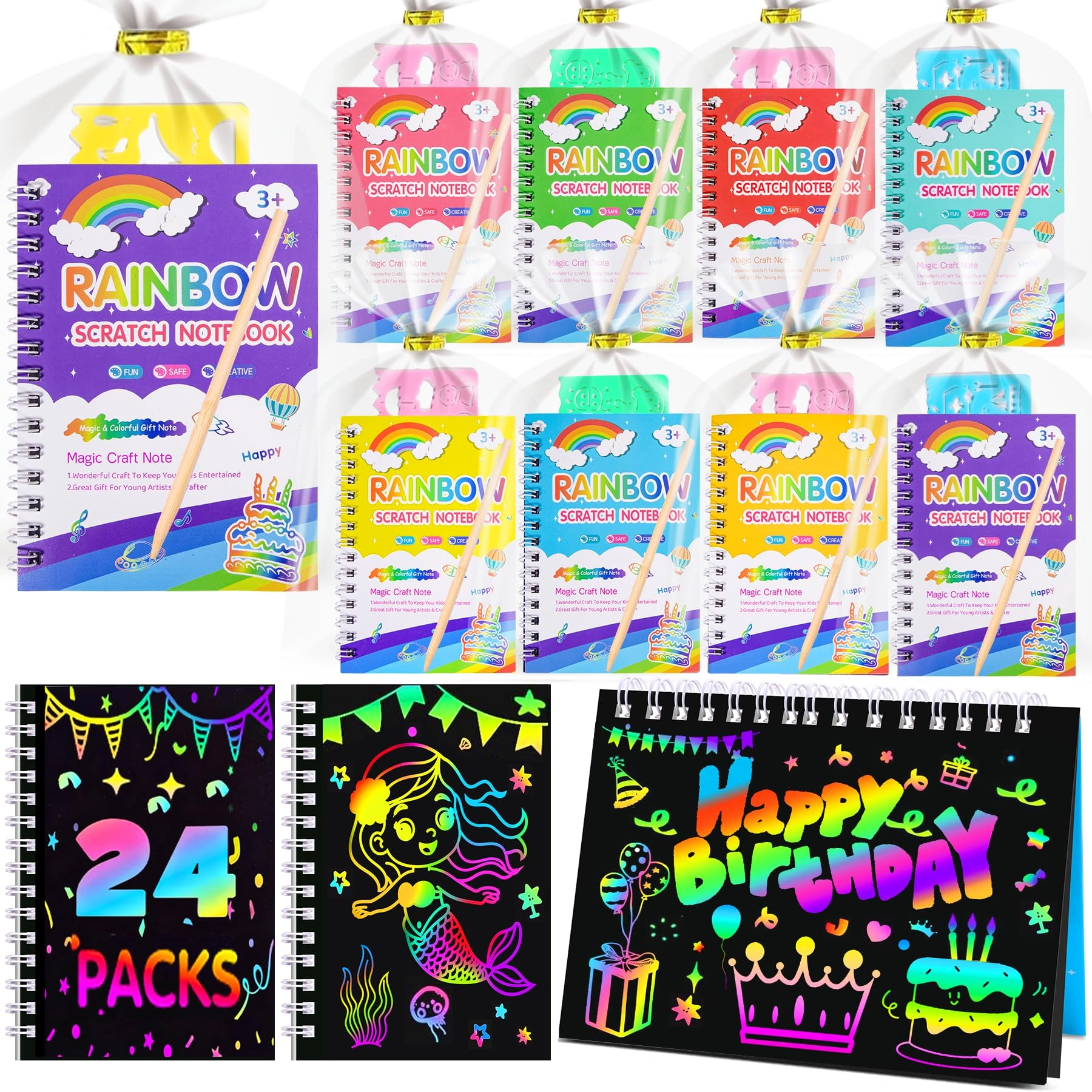 Wenzhou Qide Packaging Co.Ltd Scratch Art Notebook - 24 pieces wooden styluses