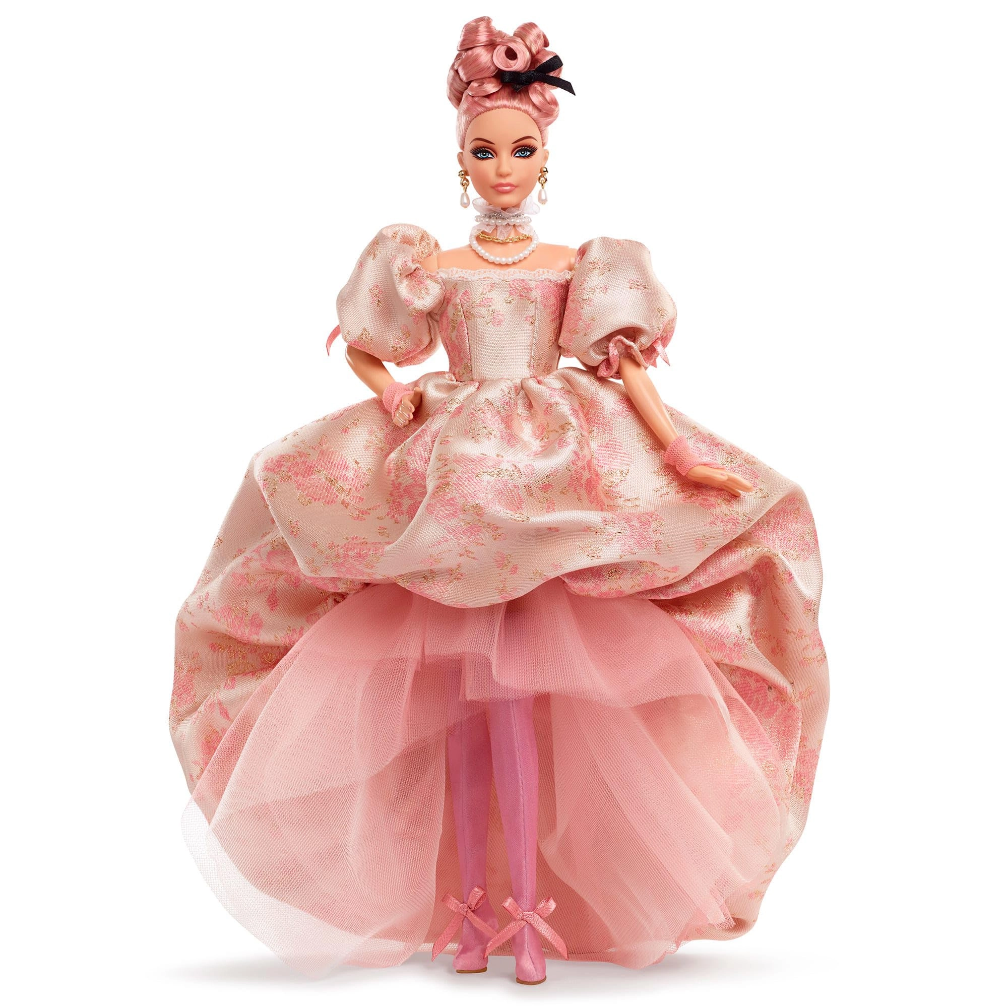 Barbie A Tribute to Fashion Doll - Plastic Pink Papillote Curls Floral Jacquard Gown Ages 18+