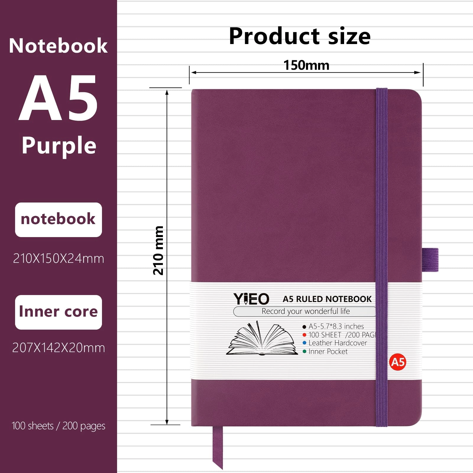 Notebook A5 Hardcover - Lined 198 Pages
